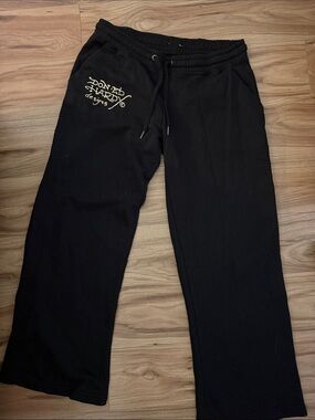 Ed Hardy Black Track Pants with Gold Logo